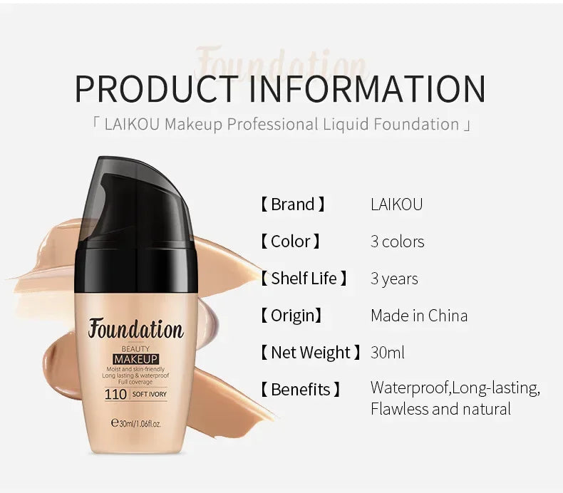 Base LAIKOU 30ml – Acabamento Profissional, Hidrata e Ilumina, Make de Longa Duração