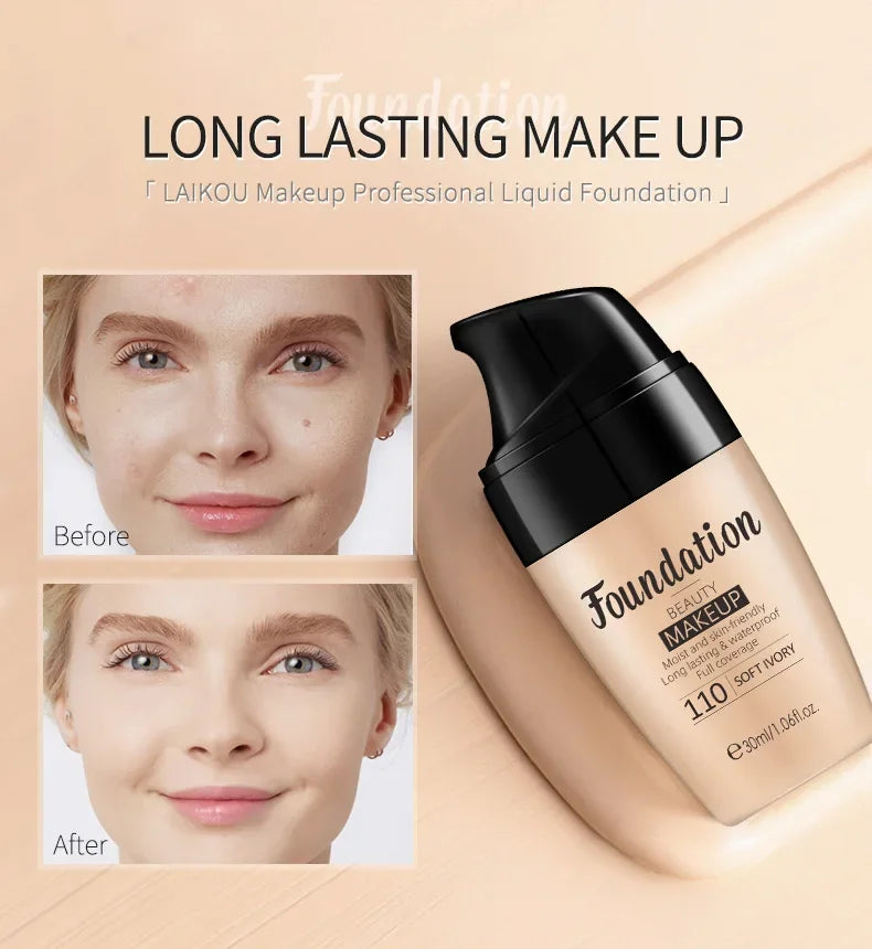 Base LAIKOU 30ml – Acabamento Profissional, Hidrata e Ilumina, Make de Longa Duração