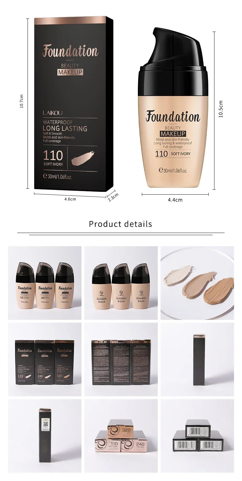 Base LAIKOU 30ml – Acabamento Profissional, Hidrata e Ilumina, Make de Longa Duração